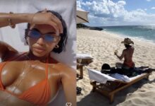 Lori Harvey Sunbathes on Top of Boyfriend Damson Idris in Sexy Orange Bikini