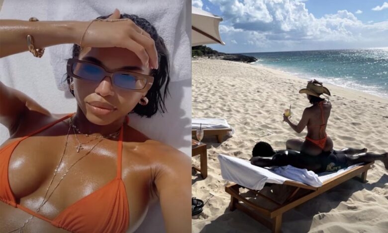 Lori Harvey Sunbathes on Top of Boyfriend Damson Idris in Sexy Orange Bikini